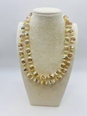 Vintage VENDOME MCM AB Crystal Double Strand Necklace Cream Color Bead Caps 16″