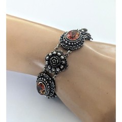 Antique PERUZZI Florence 800 Silver Ornate Rosette Faceted Citrine Link Bracelet