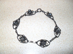 Vtg Sterling Silver Oval Flower Link Bracelet 7 1/2 Inch Art Nouveau Style