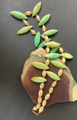 Heavy Vintage Unique Large Green Marquise Shape Opals & Faux Pearl Push in Clasp