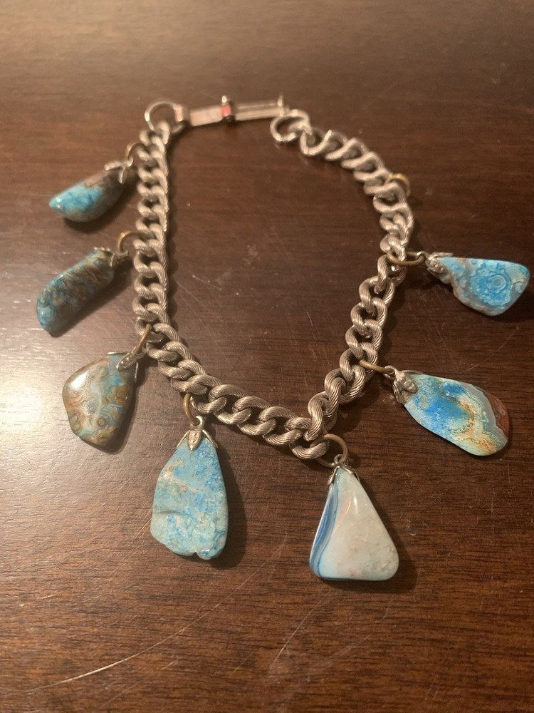 Vtg. Silvertone 7 Inch Blue Stone Bracelet