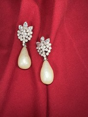 Elegant Large Vintage Rhinestone Inset Dangle Faux Pearl Drop Earrings