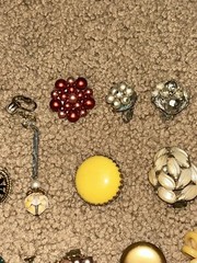 Vintage Costume Jewelry Flower Brooch Button & Earring Lot of 77 Pieces