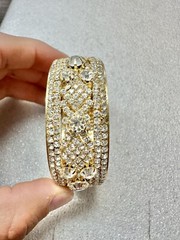 Vintage Prong Set RHINESTONE Gold Tone 1” Wide 2.25” Diameter Bangle Bracelet