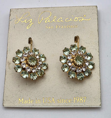 Liz Palacios Swarovski Crystal Earrings Gold Plated Brass Leverback NOS VTG 19mm