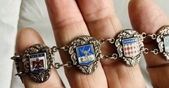 Vintage French Enamel Sterling Silver 925 Crests Flags Province Link Bracelet 7″
