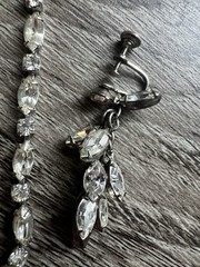 Vintage Weiss 3 Piece necklace and earring set Clear Round & Marquise rhinestone