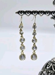 Crystal Gold Tone Pierced ROUND Dangle Runway Earrings 2.25 in Vintage #T