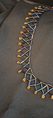 Art Deco Peacock Iridescent Bugle Netted Collar Vintage Necklace 16.5″