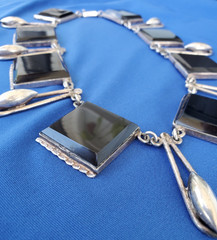 Original STERLING SILVER 925 Deco Onyx Modernist Necklace 186 Gr Vintage 18″ In