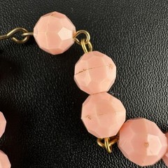 Vintage Pink Leaf Fringe Choker Necklace Carved Acrylic Beaded Chain Cha Cha