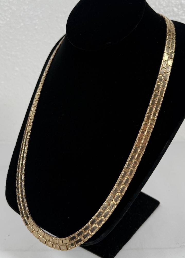 Vintage Gold Tone Flat Nugget Chain Link Necklace 23.5” Chunky 80s