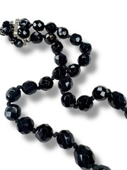 Austria Jet Black Crystal Hand Knotted Necklace 15.25″ – 17.75″ Vintage