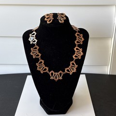 Beautiful Renoir Copper Demi Parure Necklace + Clip Earrings Set