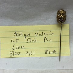 Victorian Gold Filled Lion Face Stick Pin Glass Eyes and Mouth