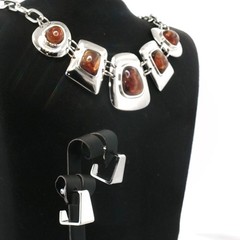 Vintage Amber Cabochon Jewelry Set — Kiam Family Necklace & Earrings
