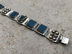✨🏜️VTG STAMPED TAXCO STERLING SILVER Turquoise Panel STATEMENT Bracelet Estate
