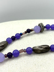 Purple Glass And Silver Metal Charms Art Deco Beaded Necklace 24 Inch