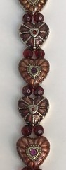 VIntage Monet Heart Bracelet Double Chain Strung Red Beads Bronze Hearts