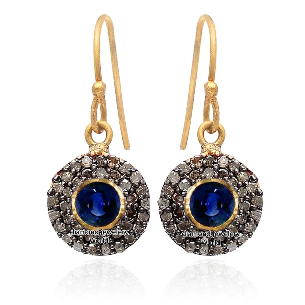 Amazing 1.35ctw Rose Cut Diamond Sapphire Studded Silver Vintage Earring Jewelry