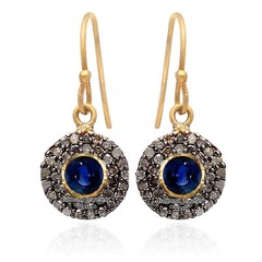 Amazing 1.35ctw Rose Cut Diamond Sapphire Studded Silver Vintage Earring Jewelry