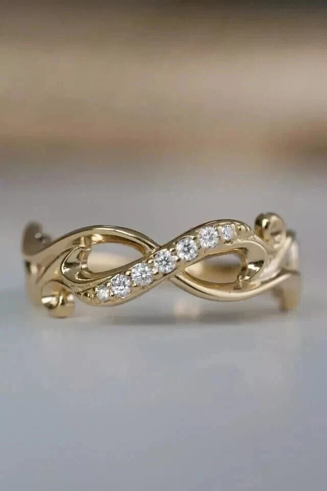 Art Deco Style Lab Created Diamond 14k Yellow Gold FN Pretty Anniversary Ring