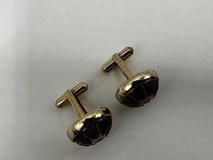 Vintage Round Brass Enamel Cufflinks Gold White Red Black Bullet Back Decorative