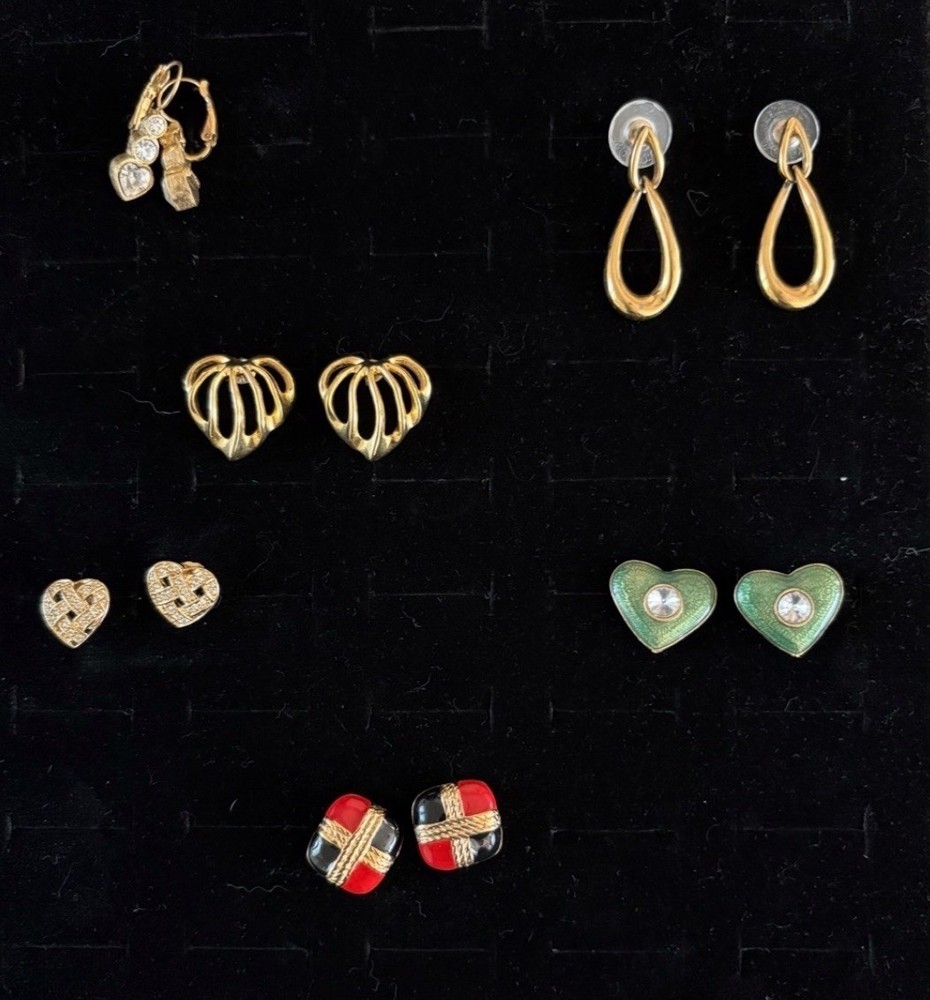 Vintage Pierced Earrings 1980s / 1990s Gold Tone LOT OF 5 Pair Hearts Signed