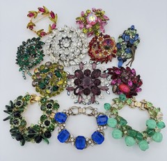 Vintage Rhinestone Jewelry Lot Juliana Rivoli Brooches Bracelets Hobe Regency