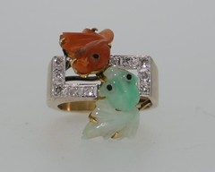 14K Jade Koi Fish and Diamond Ring