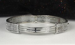 1920s Deco Filigree Bracelet JH PECKHAM Hinged Bangle Amethyst Paste Rhodium