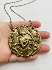 Vintage Style Art Nouveau Fairy Goddess Enchanted Forest Medallion Necklace 18in