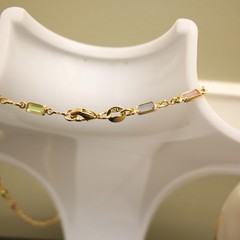 Rainbow crystals jewelry set 18-in necklace 7-in bracelet bezel-set stamped BZL