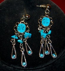 VINTAGE JEWELRY Necklace and Earrings Set Aquamarine Steel