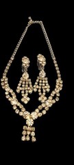 Vintage La Roco crystal necklace Clip on Earrings statement signed costume