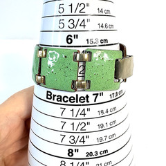 Vintage Enamel on Copper Bracelet Green Panel MCM Mid Century Modern 50s 6 3/4″