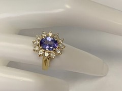ESTATE 14k YELLOW GOLD GENUINE tanzanite DIAMOND WOMENS RING