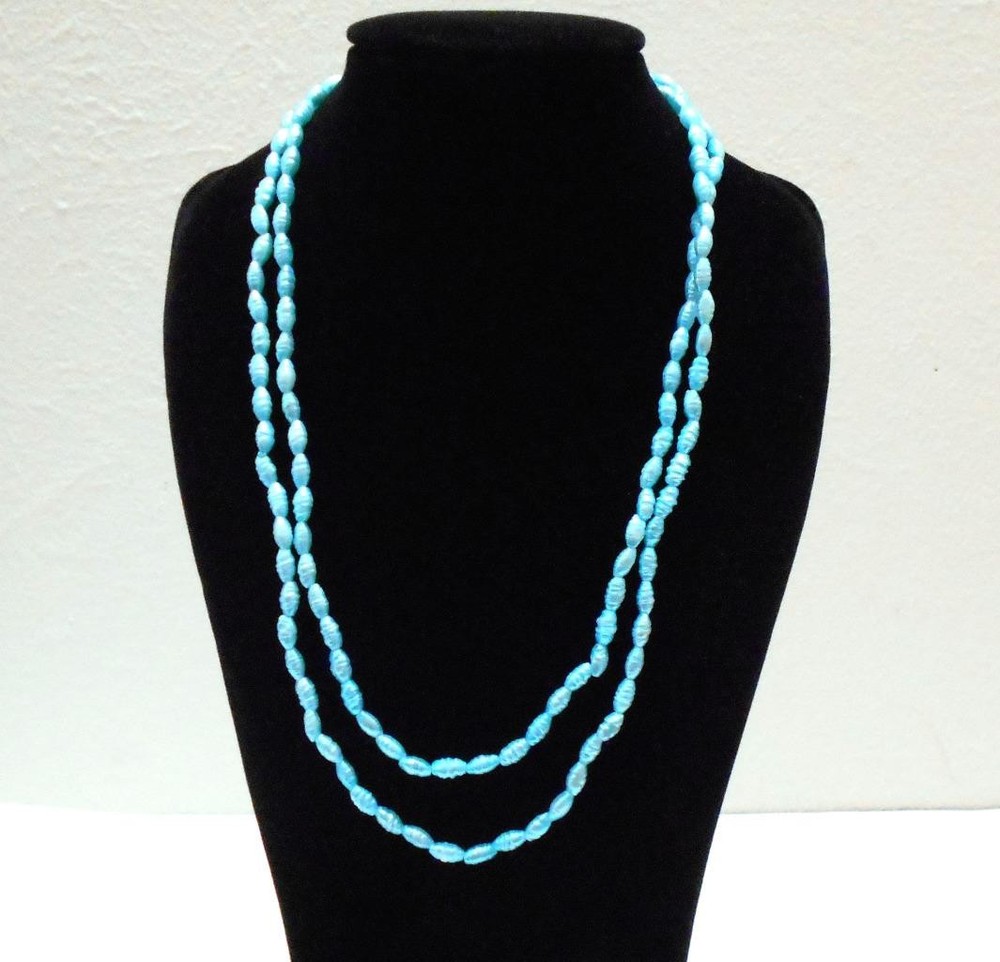 Vintage Blue Turquoise Freshwater Rice Pearl Necklace 35″