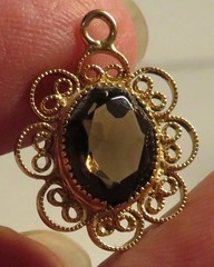 Vintage Smoky Quartz Gold Tone Filigree Pendant 7/8″ Fashion Unmarked Charm Nice