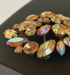 Signed Regency Rhinestone Brooch AB Amber Yellow Champagne Spray Pin