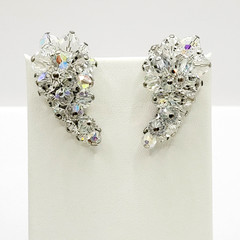 Cluster Climber AB Crystal Sparkly Elegance Silver Tone Vintage Clip on Earrings