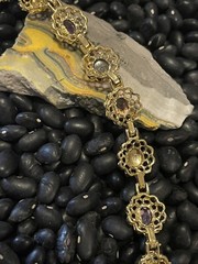 Sterling Silver Gold Vermeil Purple Amethyst Etched Open Work Tennis Bracelet