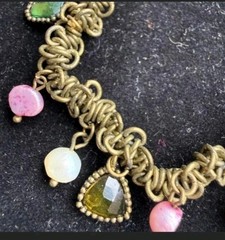 Vintage Gold Tone Stretch Charm Bracelet Red Pink Green Glass Beaded Statement