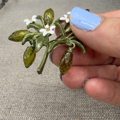 Vintage Lemon Branch Brooch Enamel Flowers Acrylic Green Fruit Dangles 2 Inches