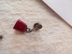 Vintage Sterling Silver Red Enameled Clip-On Working COWBELLS Cow Bell Earrings