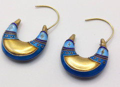 Vintage Chinese Cloisonne Enamel Dangle Hoop Earrings Stamped Silver