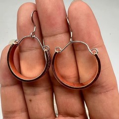 Vintage Half Round Hand Carved Pattern Earrings Ancient Red Copper