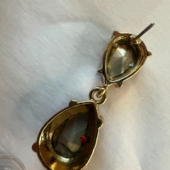 Vintage Red Rhinestone Teardrop Dangle Earrings 1.5″ NOS Gold Drop Post Bold New