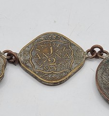 Vintage 1943 India Anna Assorted Coins Link Bracelet 8″ Handmade Hook Clasp