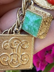 Vintage 50’s-60’s Chunky Charm Bracelet 8″ Medallions Geometric Gold Tone MCM
